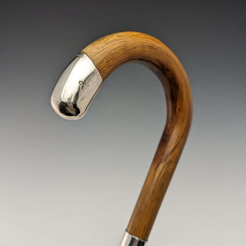 1926年 英国复古绅士手杖 纯银装饰 棕色木纹杆 92.5cm