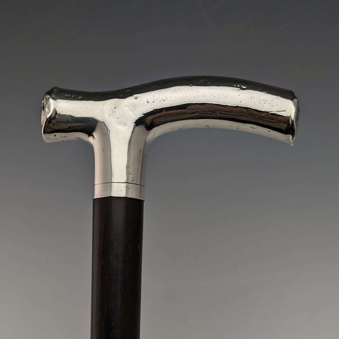 1892 British Antique Men's Cane Sterling Silver Derby Handle Brown Shaft 86.5cm