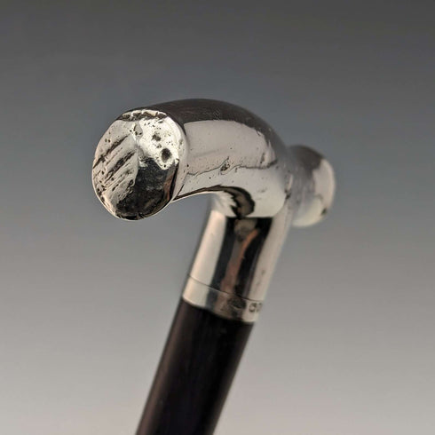 1892 British Antique Men's Cane Sterling Silver Derby Handle Brown Shaft 86.5cm