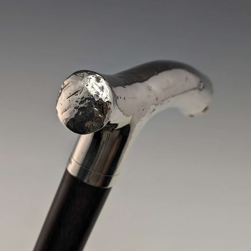 1892 British Antique Men's Cane Sterling Silver Derby Handle Brown Shaft 86.5cm