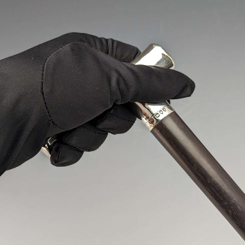 1892 British Antique Men's Cane Sterling Silver Derby Handle Brown Shaft 86.5cm