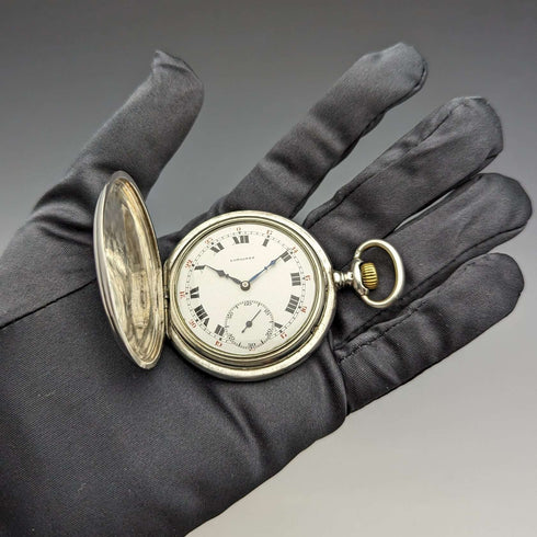 1922年頃 アンティーク ロンジン 懐中時計 銀側ハンターケース 動作良好