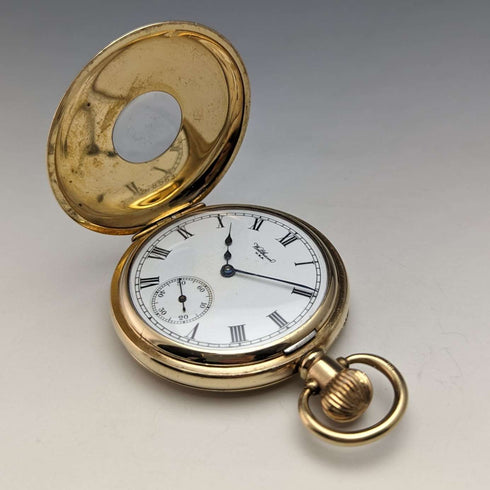 约1915年 美国古董沃尔瑟姆(Waltham)怀表,丹尼森(Dennison)表壳,包金半猎表,已保养。