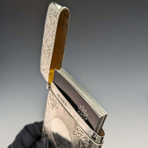 Estuche para tarjetas de plata esterlina, antigüedad británica de 1905, 82g, Joseph Gloster
