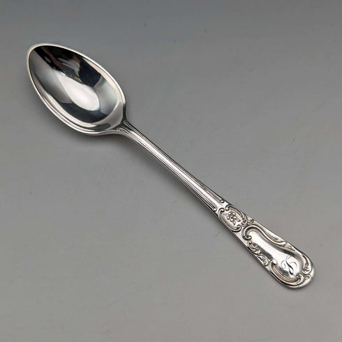 Juego de 12 cucharillas de té y pinzas para azúcar de plata chapada, antigüedades inglesas de 1905, en estuche