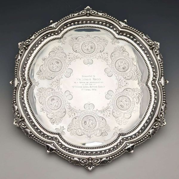 1903년 영국 앤틱 순은 살바 트레이 지름 32cm 824g GOLDSMITHS & SILVERSMITHS