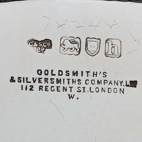 Bandeja salva de plata esterlina antigua británica de 1903, diámetro 32 cm, 824 g, GOLDSMITHS & SILVERSMITHS