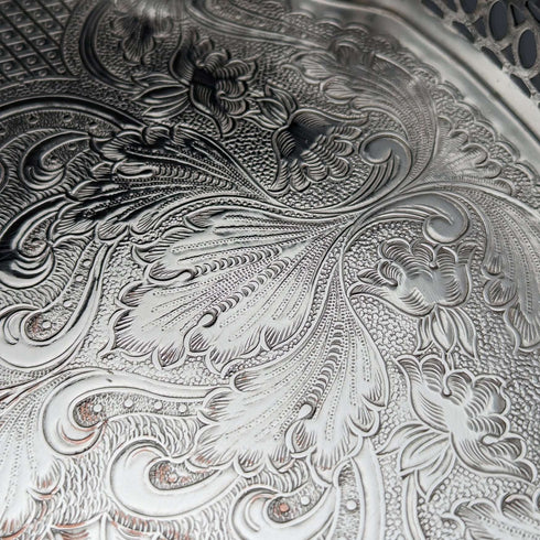 British Vintage Silver Plated Gallery Tray with Legs 25cm Diameter Walker&Hall