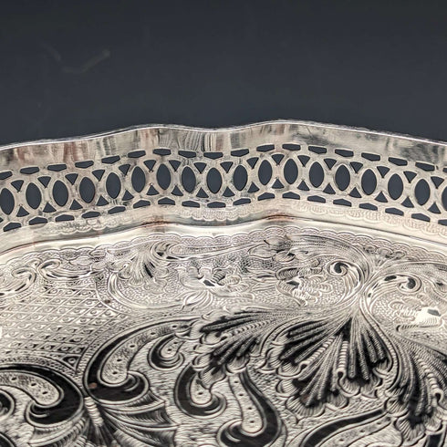 British Vintage Silver Plated Gallery Tray with Legs 25cm Diameter Walker&Hall