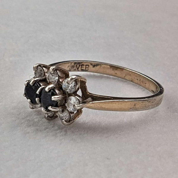 Anillo vintage británico de plata de ley dorada con topacio negro (talla 12)