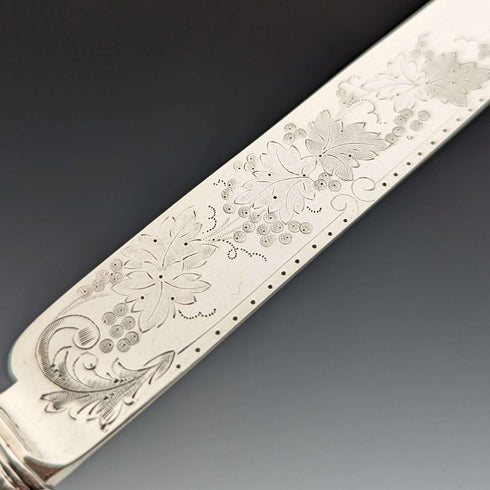 1880 British Antique Engraved White Pearl Handle Dessert Cutlery 3 Pair Set Stokes & Ireland