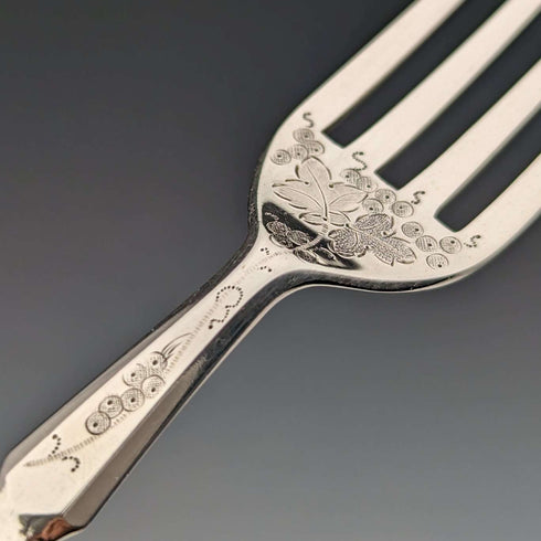 1880 British Antique Engraved White Pearl Handle Dessert Cutlery 3 Pair Set Stokes & Ireland