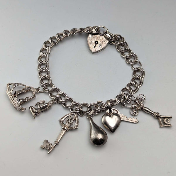 Pulsera con dijes de plata esterlina, vintage, Reino Unido, 1973, 26 g