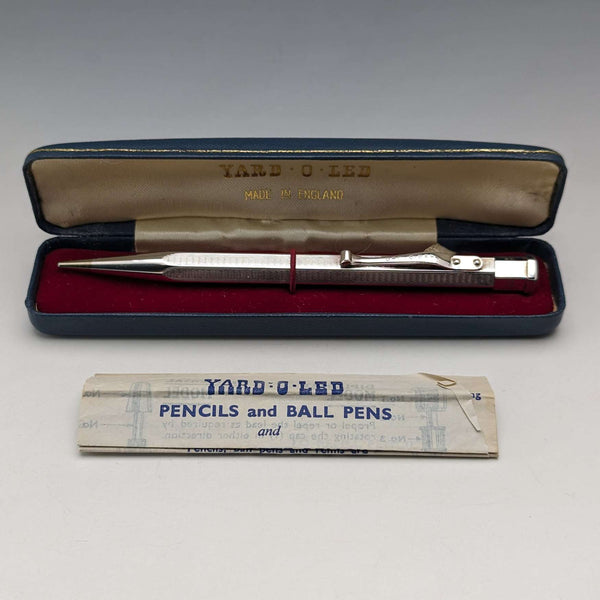 British Vintage Yard O' Red Rolled Silver Hexagon Propelled Pencil in Case