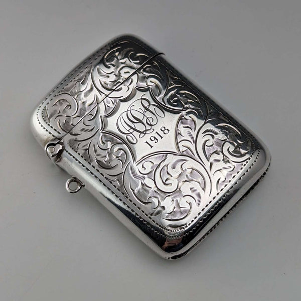 Vesta case / cerillero de plata de ley, antiguo, británico, 1913, Samuel Levi