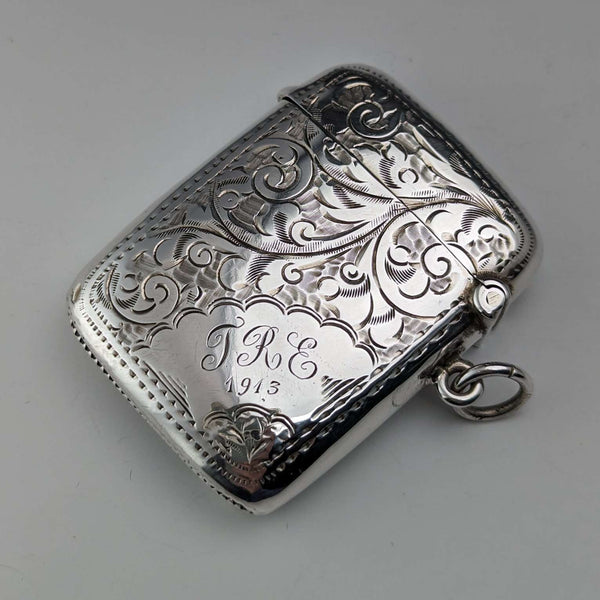 1912, antigua caja de cerillas (vesta case) de plata de ley británica, William Henry Sparrow