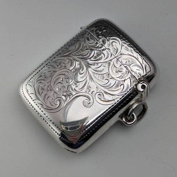 Vesta case (caja de cerillas) de plata de ley, antigüedad británica de 1904, Joseph Gloster
