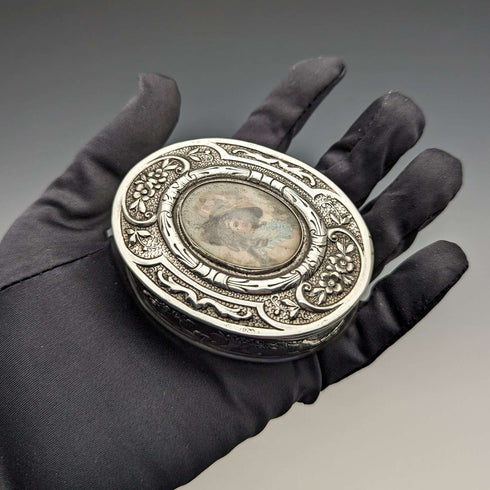 1900年頃 ドイツアンティーク 800シルバー エナメル装飾 ボックス 85g