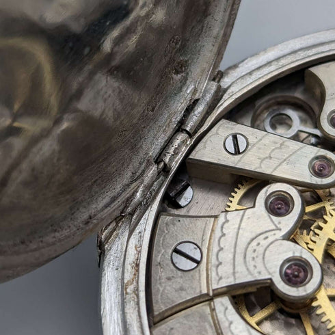 1908年頃 アンティーク ロンジン 懐中時計 純銀オープンフェース 動作良好