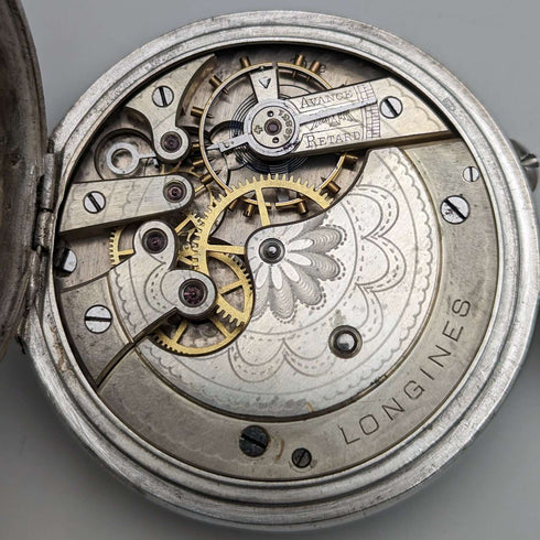 1908年頃 アンティーク ロンジン 懐中時計 純銀オープンフェース 動作良好