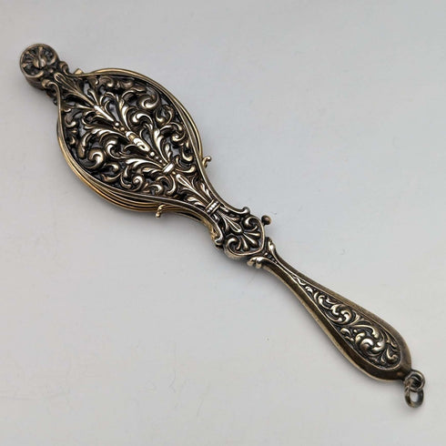 Lorgnette plegable de bolsillo de plata esterlina chapada en oro, antigüedad estadounidense