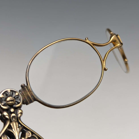 Lorgnette plegable de bolsillo de plata esterlina chapada en oro, antigüedad estadounidense