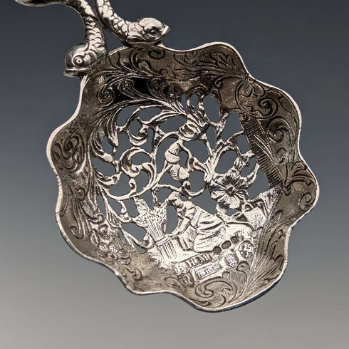 1911 British Antique Sterling Silver Large Tea Caddy Spoon Berthold Hermann Muller