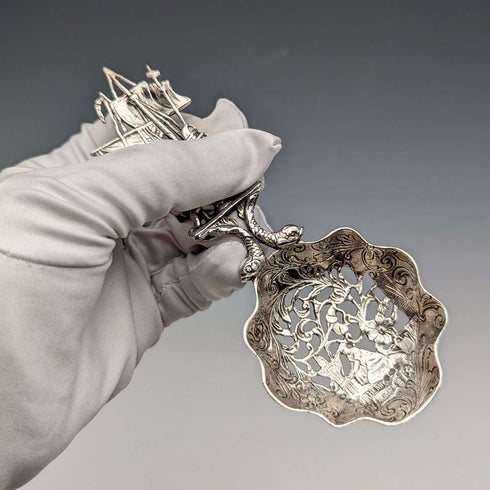 1911 British Antique Sterling Silver Large Tea Caddy Spoon Berthold Hermann Muller