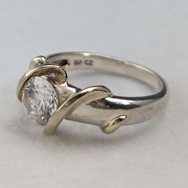 Anillo de plata de ley con circonita cúbica, joyería vintage británica (talla 11)