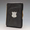 Cartera de cuero negro con adornos de plata de ley, antigua, de Gran Bretaña, 1910, M Chapman