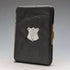 Cartera de cuero negro con adornos de plata de ley, antigua, de Gran Bretaña, 1910, M Chapman