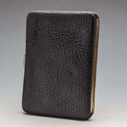 Cartera de cuero negro con adornos de plata de ley, antigua, de Gran Bretaña, 1910, M Chapman