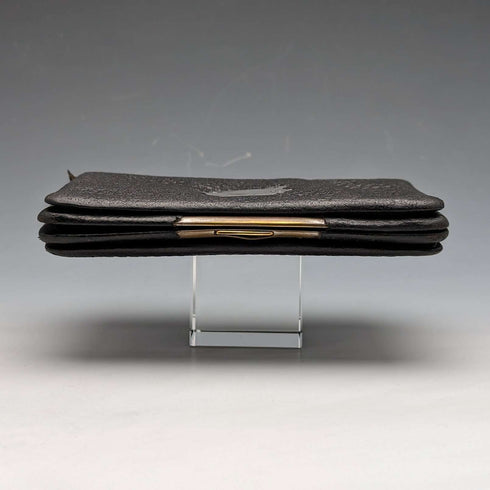 Cartera de cuero negro con adornos de plata de ley, antigua, de Gran Bretaña, 1910, M Chapman