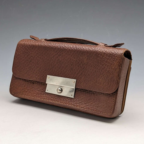 Bolso de costura de cuero marrón, vintage británico