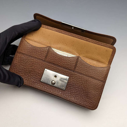 Bolso de costura de cuero marrón, vintage británico