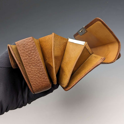 Bolso de costura de cuero marrón, vintage británico