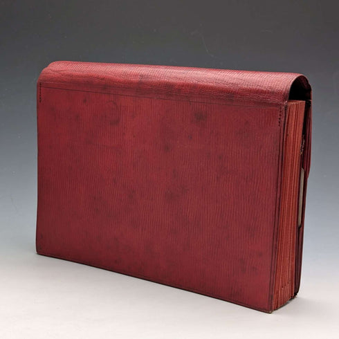 Maletín para documentos (portanotas y cartas) de cuero rojo vintage británico con llave