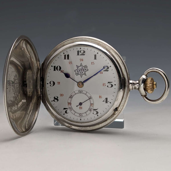 1910 年左右古董德國 Junghans 懷錶 ASTRA 銀邊獵人 工作狀況良好
