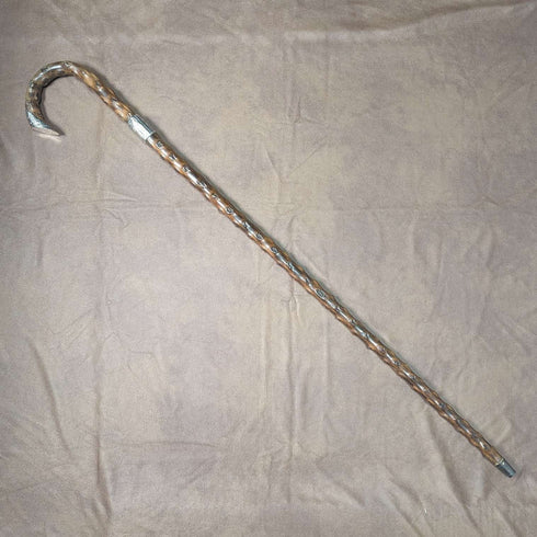 Bastón de caballero antiguo británico de 1900, mango curvo con decoración de plata de ley, eje marrón, 90 cm