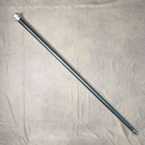 1913 British Vintage Men's Walking Stick, Sterling Silver, Round Handle, 91cm, Black Shaft