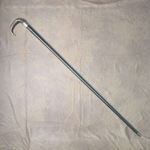 1907 British Antique Men's Cane Horn Handle Sterling Silver Decoration Black Shaft 88cm