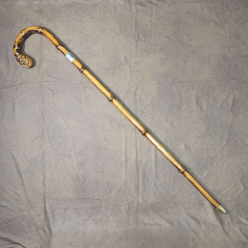 Bastón vintage para caballero, Reino Unido, 1926, mango curvo, decoración de plata de ley, fuste de bambú, 82 cm