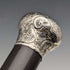1913 British Vintage Men's Walking Stick, Sterling Silver, Round Handle, 91cm, Black Shaft