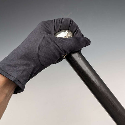 1913 British Vintage Men's Walking Stick, Sterling Silver, Round Handle, 91cm, Black Shaft