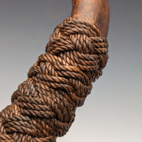 British Vintage Men's Cane, Hemp String Curved Handle, Extra Thick Brown Shaft, 90cm