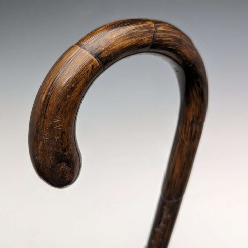 1921 British Antique Men's Cane, Lightweight Curved Handle, Sterling Silver Decoration, Brown Shaft, 88cm