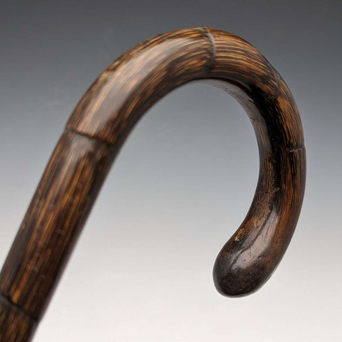 1921 British Antique Men's Cane, Lightweight Curved Handle, Sterling Silver Decoration, Brown Shaft, 88cm