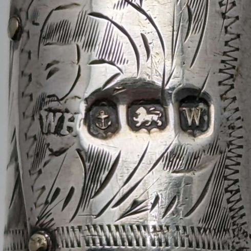 1921 British Antique Men's Cane, Lightweight Curved Handle, Sterling Silver Decoration, Brown Shaft, 88cm