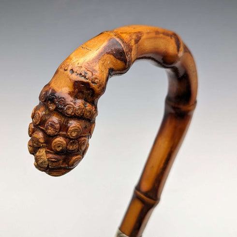 Bastón vintage para caballero, Reino Unido, 1926, mango curvo, decoración de plata de ley, fuste de bambú, 82 cm