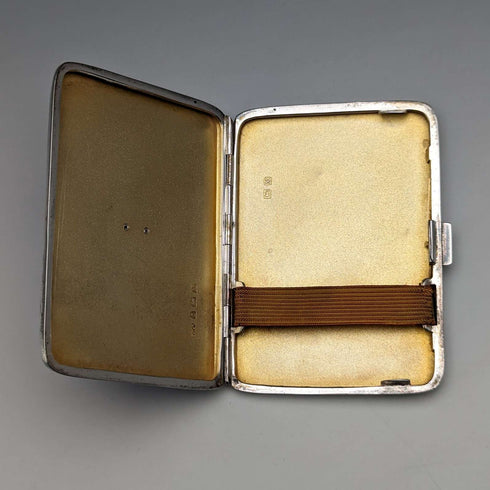 Caja de cigarrillos de plata esterlina con esmalte guilloché vintage británico de 1936, 95g, John William Barrett